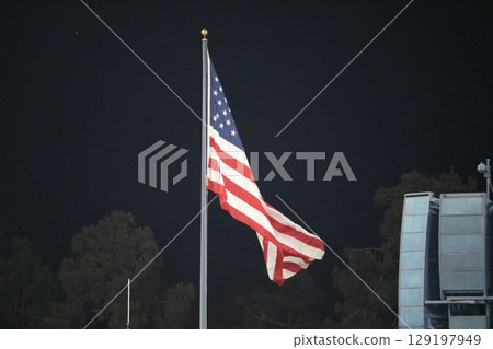The American flag waving at Dodger Stadium The American flag waving at Dodger Stadium 129197949