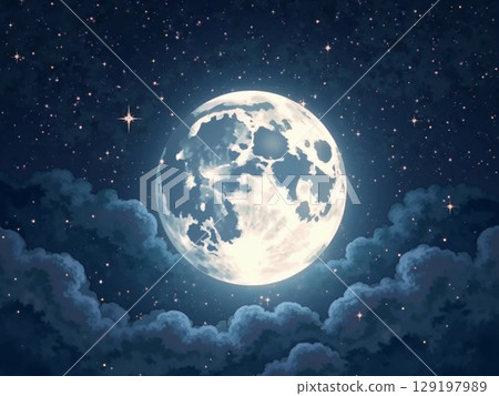 夜空中閃耀的月亮和星星的插圖 129197989