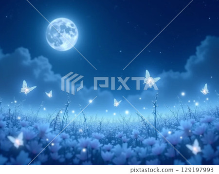 蝴蝶和月亮在月光下閃耀的奇妙插圖 蝴蝶和月亮在月光下閃耀的奇妙插圖 129197993