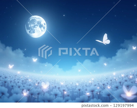 A fantastic illustration of a butterfly and moon shining in the moonlight 129197994