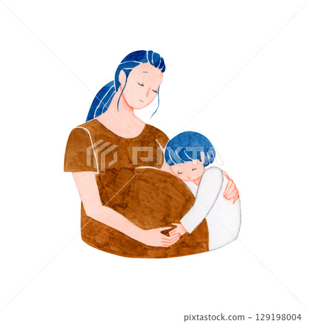 懷孕產婦兒童及孕婦水彩插圖 129198004
