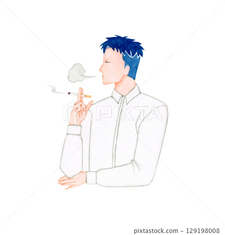 Watercolor illustration of a man smoking a cigarette Watercolor illustration of a man smoking a cigarette 129198008