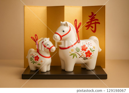 2026年生肖吉祥白馬親子擺件 129198067