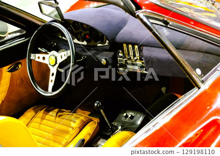 Driver's seat of a left-hand drive classic car 129198110