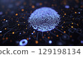Futuristic blue digital fingerprint glowing on a dark circuit board background 129198134