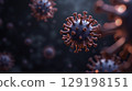 3D rendered close-up of red and blue virus particles on a dark background 129198151