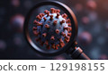 Detailed 3D rendering of a virus cell seen through a magnifying glass 129198155