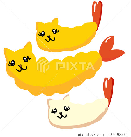 Illustration of cute Cat Shaped Tempura. cartoon 129198281
