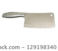 Heavy-duty kitchen cleaver with metallic blade and handle, isolated on white background 129198340