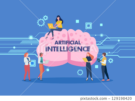 Artificial intelligence digital brain technology and engineering concept with programmer data. 129198420