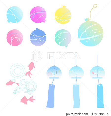 Summer-themed illustration set: Summer vacation, summer festival 129198464