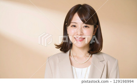 一位優雅的商務女性，留著經典的鮑伯髮型 129198994