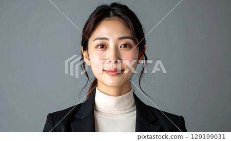 一位留著低髮髻的現代商務女性 一位留著低髮髻的現代商務女性 129199031