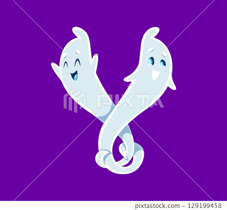 Halloween font Y letter ghost cartoon cheerful character. Funny phantom character English ABC letter, cute ghost mascot or horror spirit personage font typeset vector element. Latin alphabet symbol Halloween font Y letter ghost cartoon cheerful character. Funny phantom character English ABC letter, cute ghost mascot or horror spirit personage font typeset vector element. Latin alphabet symbol 129199458