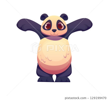 Letter T kids animal alphabet as Cute and chubby panda bear character standing with its arms wide open. Cartoon funny zoo mascot font, children English typeface. Abc for children early learning games Letter T kids animal alphabet as Cute and chubby panda bear character standing with its arms wide open. Cartoon funny zoo mascot font, children English typeface. Abc for children early learning games 129199470