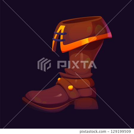 Cartoon pirate boot or marine shoe and sailor footwear, vector icon. Pirate costume leather boot with buckle, marine or seafaring footwear of ancient vintage or Medieval clothing uniform Cartoon pirate boot or marine shoe and sailor footwear, vector icon. Pirate costume leather boot with buckle, marine or seafaring footwear of ancient vintage or Medieval clothing uniform 129199509