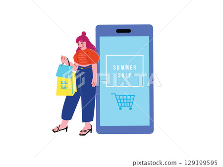 夏季大減價購物的女人 夏季大減價購物的女人 129199595