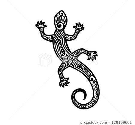 Lizard tattoo, Maori or Polynesian animal ornament in line art, vector symbol. Maori, Hawaiian or Samoan ethnic tattoo of lizard reptile, salamander or gecko with tribal ornament of intricate lines Lizard tattoo, Maori or Polynesian animal ornament in line art, vector symbol. Maori, Hawaiian or Samoan ethnic tattoo of lizard reptile, salamander or gecko with tribal ornament of intricate lines 129199601