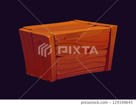 Cartoon pirate wooden chest with treasure for game icon of Caribbean adventure, vector symbol. Pirates wooden chest or ship storage and corsair treasure container box, seafaring and marine case 129199645