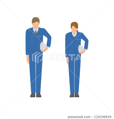 商業圖片:一群身著工作服的年輕男女,手拿頭盔,鞠躬 商業圖片:一群身著工作服的年輕男女,手拿頭盔,鞠躬 129199939