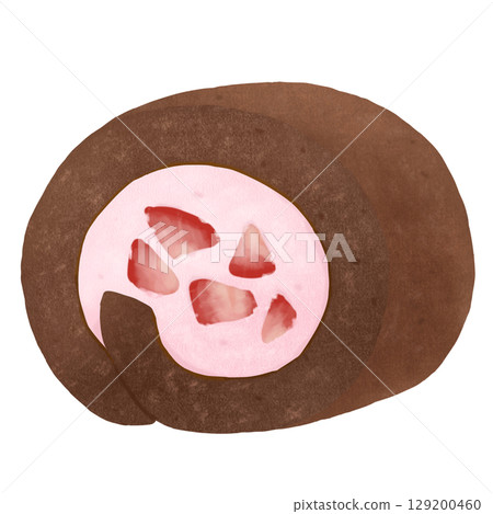 Chocolate strawberry roll cake with plenty of strawberry cream Chocolate strawberry roll cake with plenty of strawberry cream 129200460