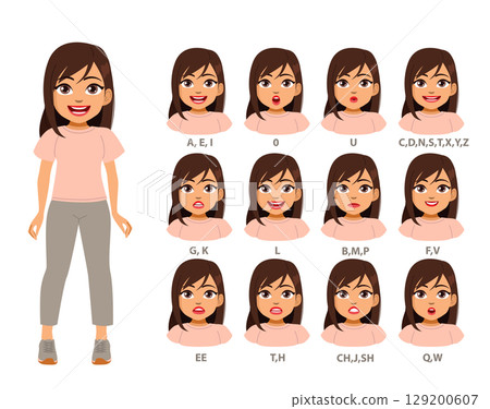 Rigging Expression Set with Standing Woman Vector Illustration Rigging Expression Set with Standing Woman Vector Illustration 129200607