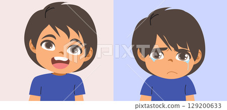 Hispanic Baby Boy with Happy and Crying Expressions Vector Hispanic Baby Boy with Happy and Crying Expressions Vector 129200633
