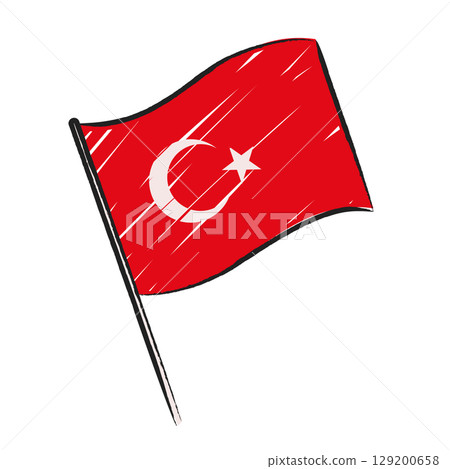 Grunge Pencil Drawing Turkey Flag Vector Illustration 129200658