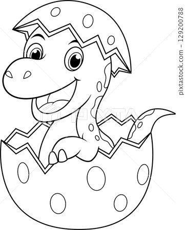 Happy Hatchling Dinosaur Emerging from Eggshell Happy Hatchling Dinosaur Emerging from Eggshell 129200788