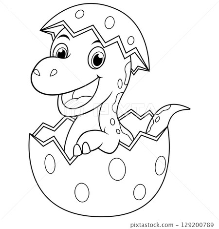 Happy Hatchling Dinosaur Emerging from Eggshell Happy Hatchling Dinosaur Emerging from Eggshell 129200789