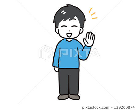 A young man in casual clothes smiling and facing forward (full body) 129200874