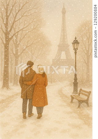 冬日雪景畫｜戀人漫步在寶塔前的浪漫之路 129200884