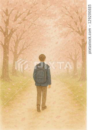 一個關於在櫻花樹下散步的年輕人的故事 | 一個男孩走在男孩的影子裡 129200885