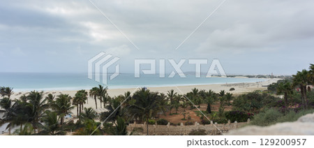 Panorama of sandy beach and luxury resort at Praia de Chaves 129200957