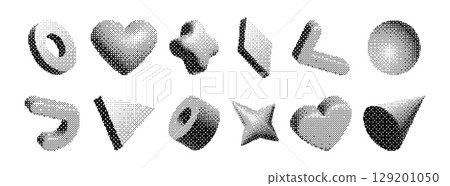 Y2k brutalism pixel shapes with halftone gradient Y2k brutalism pixel shapes with halftone gradient 129201050