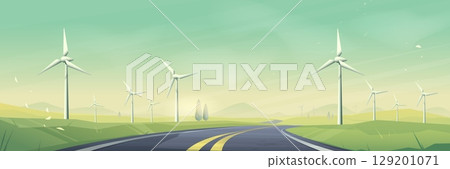 Wind energy landscape with turbines 129201071