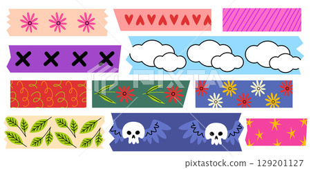 Colorful washi tape strips for scrapbook craft 129201127