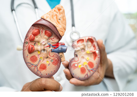 Kidney disease, Chronic kidney disease ckd, Doctor hold human model to treat and study in hospital. Kidney disease, Chronic kidney disease ckd, Doctor hold human model to treat and study in hospital. 129201208