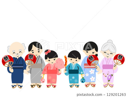 一家人穿著浴衣的插畫2 一家人穿著浴衣的插畫2 129201263