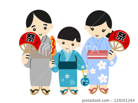一家人穿著浴衣的插圖 3 129201264