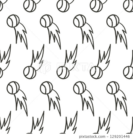 Tennis balls line marker seamless pattern. Dynamic padel tennis ball shot endless background. Sport repeat cover. Fitness hobby continuous ornament. Vector hand drawn illustration 129201446