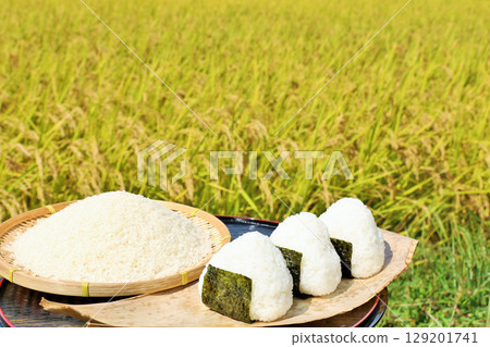 秋天米領域和碗米飯糰 秋天米領域和碗米飯糰 129201741