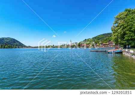 Hiking trail around Lake Schliersee in the bavarian alps at Schliersee, Upper Bavaria, Germany in Europe Hiking trail around Lake Schliersee in the bavarian alps at Schliersee, Upper Bavaria, Germany in Europe 129201851