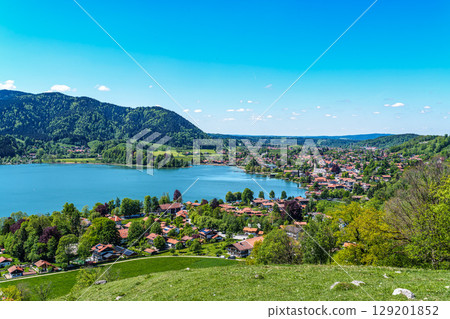 Hiking trail around Lake Schliersee in the bavarian alps at Schliersee, Upper Bavaria, Germany in Europe Hiking trail around Lake Schliersee in the bavarian alps at Schliersee, Upper Bavaria, Germany in Europe 129201852
