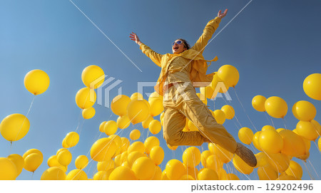 Cheerful Fest With Yellow Floating Balloons AI Cheerful Fest With Yellow Floating Balloons AI 129202496