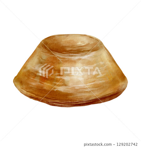 Pastel de nata upside down-authentic Portuguese tart de Belem with eggs cream, The monks secret recipe from Jeronimos Monastery, Lisbon. Hand-drawn watercolor food clip art isolated on white 129202742