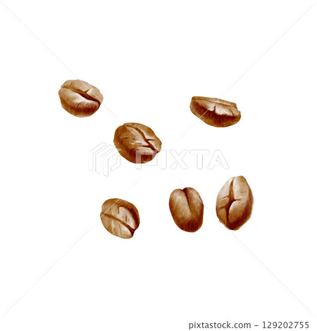 Coffee beans scattered in watercolor illustration. Minimalistic, elegant design for packaging, labels, or coffee-themed projects, emphasizing natural and organic aesthetics Coffee beans scattered in watercolor illustration. Minimalistic, elegant design for packaging, labels, or coffee-themed projects, emphasizing natural and organic aesthetics 129202755