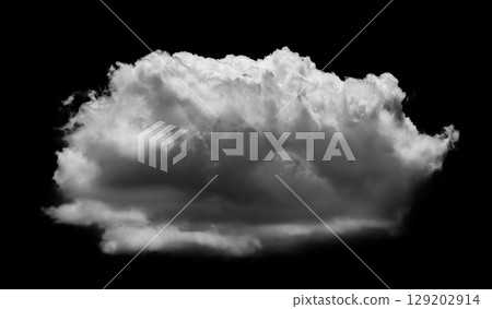 Separate white clouds on a black background are real clouds. White clouds are isolated on a black background. White fluffy cumulus cloud isolated on a black background 129202914