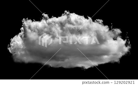 Separate white clouds on a black background are real clouds. White clouds are isolated on a black background. White fluffy cumulus cloud isolated on a black background 129202921