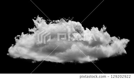 Separate white clouds on a black background are real clouds. White clouds are isolated on a black background. White fluffy cumulus cloud isolated on a black background 129202922